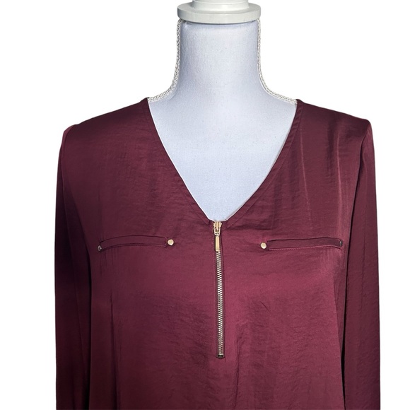APT 9 V Neck Long Sleeve Blouse, Maroon, Size Medium - Picture 3 of 11